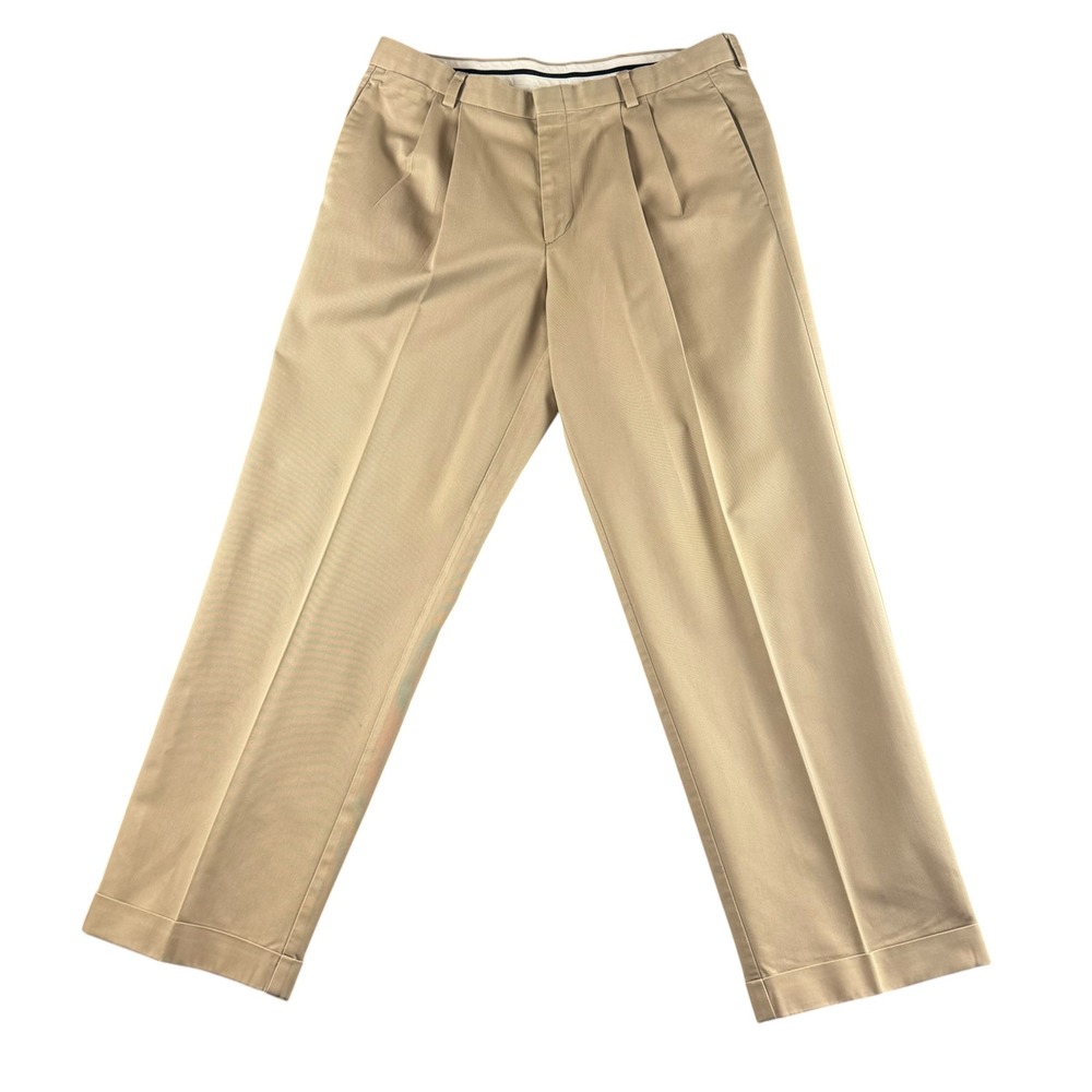 Dockers Stain Defender Khaki Pleated Cuffed Chino Pants Mens 34x30 Tan